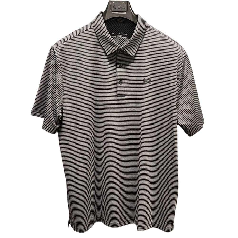 Under Armour Heat Gear Mens 2XL Black Striped  Loose Fit Golf Short Sleeve